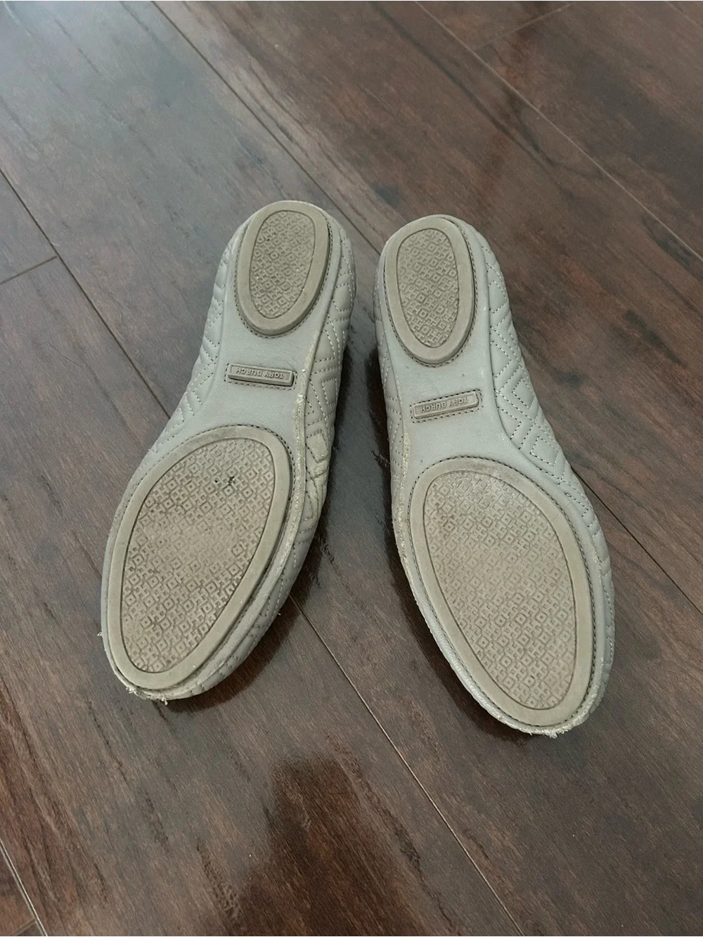 Tory Burch Gray Quilted Reva Ballet Flats